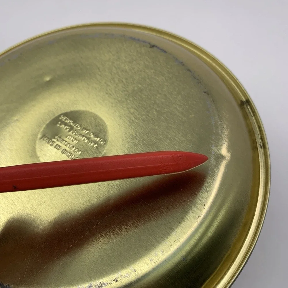 Daher Embossed Round Red Gold Mosaic Tin w Lid Made In England Vtg Biscuit